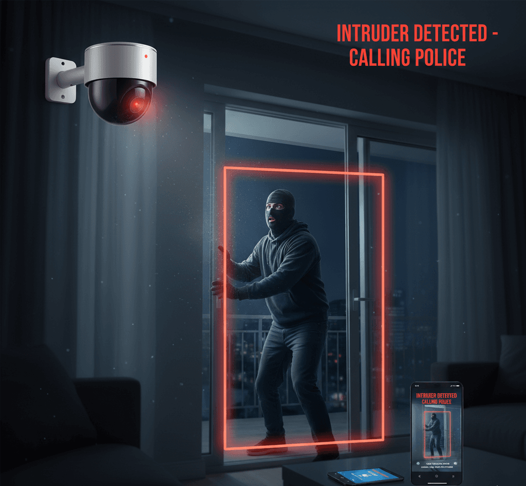 Rakshak Cam detecting an intruder and triggering an alert